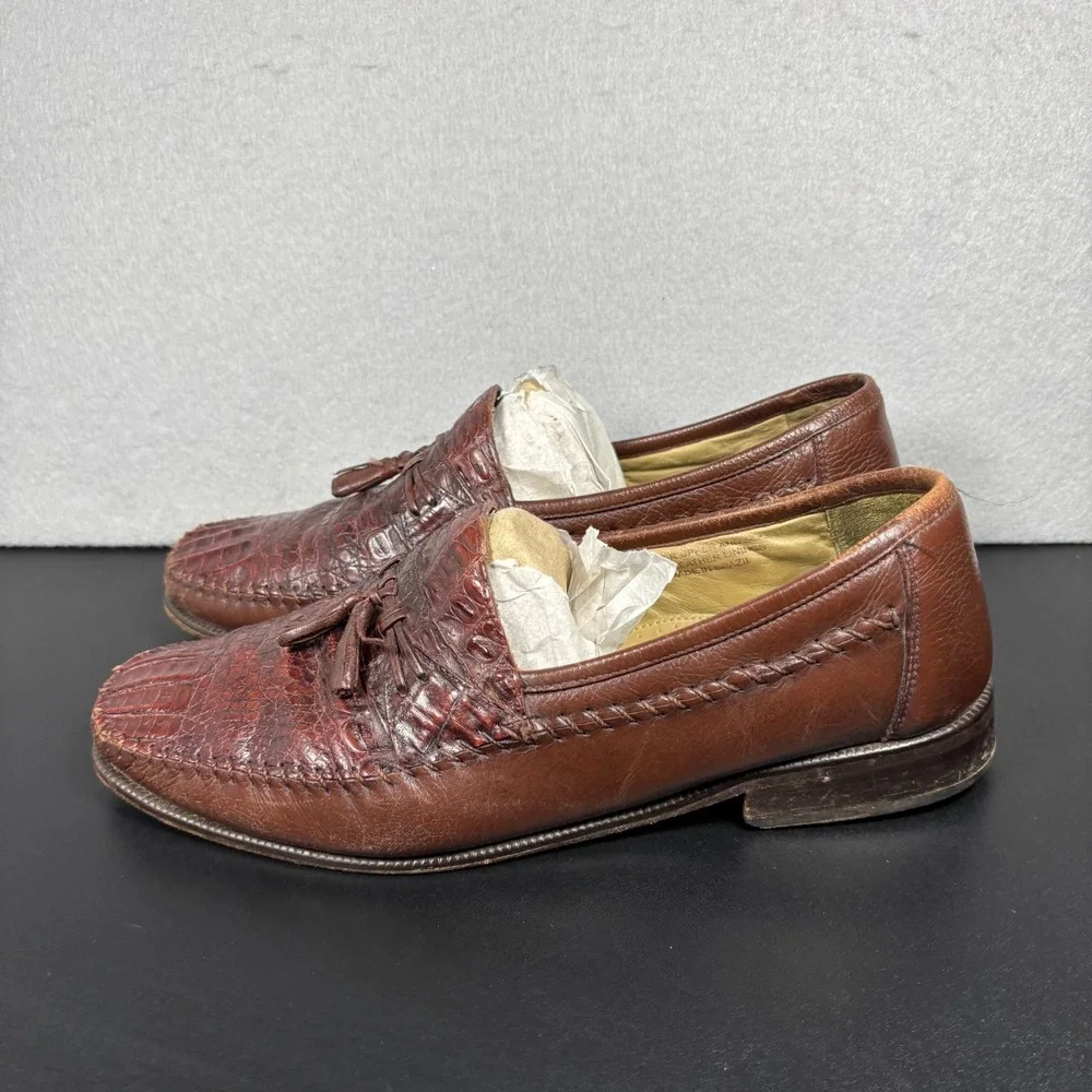 Brass Boot Alligator Tassel Loafers Men 13 M Brown Caiman Leather Dress Shoes